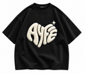 AYFE black oversized tee with cream print, design preview