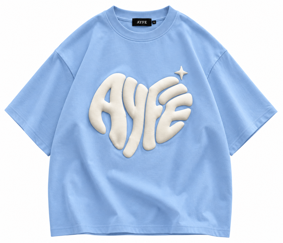AYFE Oversized Tee | Light Blue / Cream