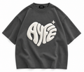 AYFE charcoal oversized tee with cream print, design preview