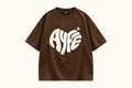 AYFE chocolate oversized tee with cream print, design preview