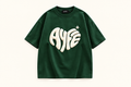 AYFE forest green oversized tee with cream print, design preview