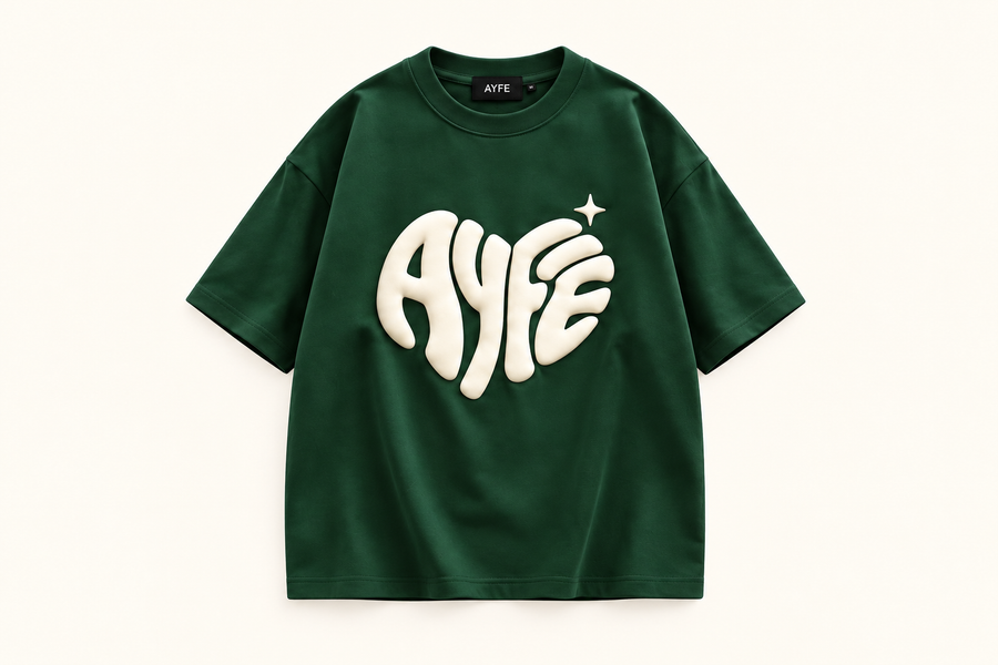 AYFE Oversized Tee | Forest Green / Cream