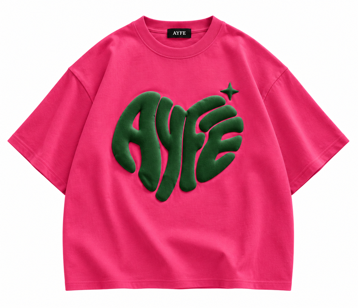Pink AYFE oversized tee, front design preview